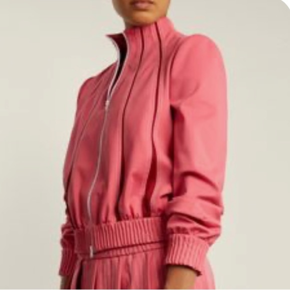 VALENTINO PANELED JACKET SALMON PINK RED ZIPPER FRONT HIGH NECK ITALIAN FABRIC 6 - Picture 3 of 15